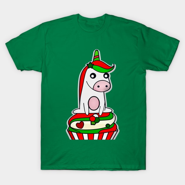 unicorn christmas cupcake T-Shirt by gossiprag